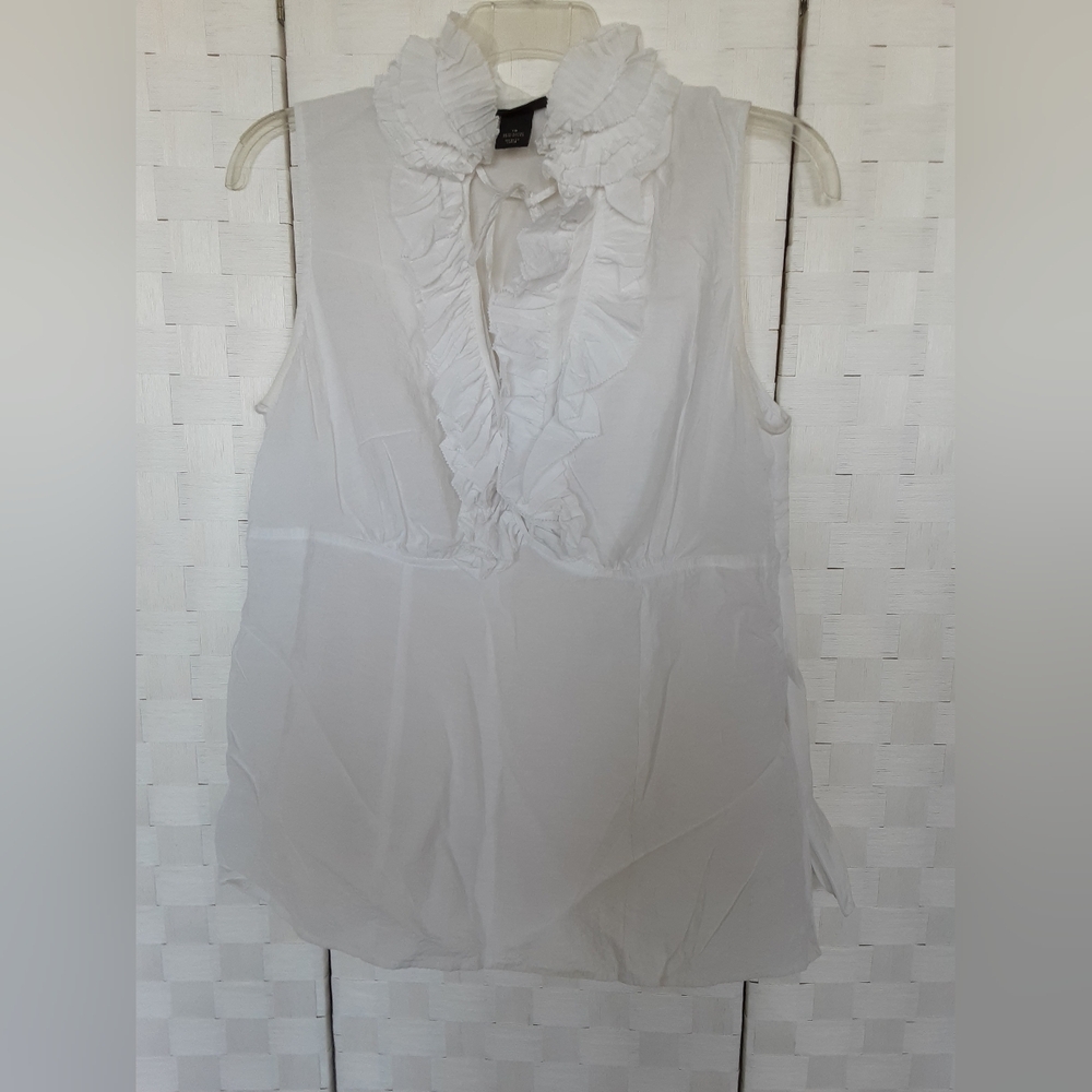Lane Bryant White Ruffled Sleeveless Blouse